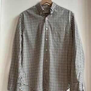 J. Crew Secret Wash Classic Gingham Shirt in Olive Green and Grey